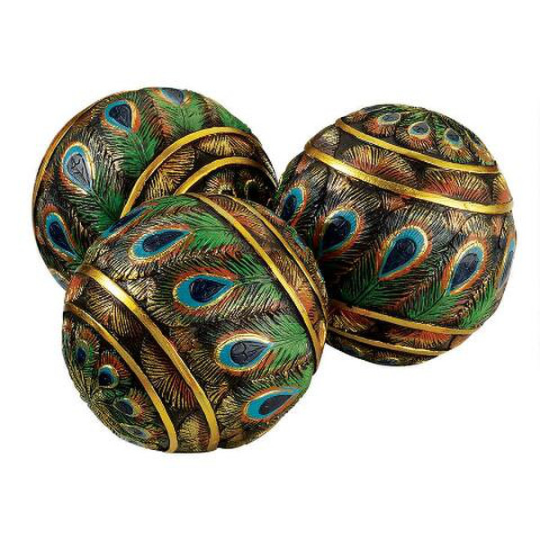 Peacock Feathered Orbs Decorative Accent Balls Set Trio Sculptures